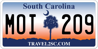 SC license plate MOI209