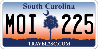SC license plate MOI225