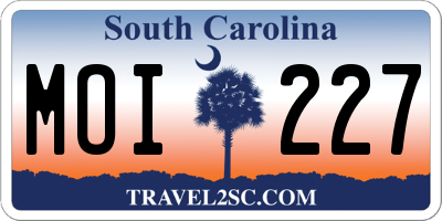 SC license plate MOI227
