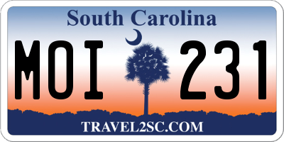 SC license plate MOI231