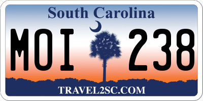 SC license plate MOI238