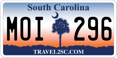 SC license plate MOI296
