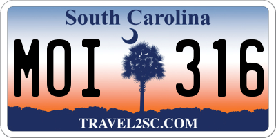 SC license plate MOI316
