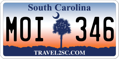 SC license plate MOI346