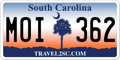 SC license plate MOI362