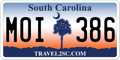 SC license plate MOI386