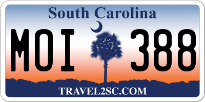 SC license plate MOI388