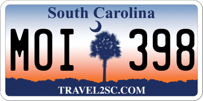 SC license plate MOI398