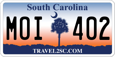 SC license plate MOI402
