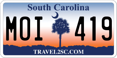 SC license plate MOI419