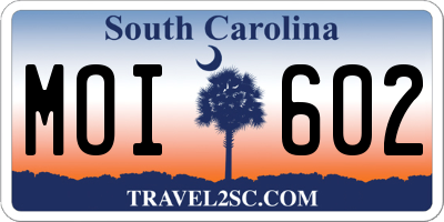 SC license plate MOI602