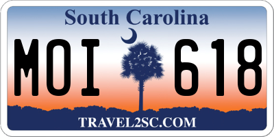 SC license plate MOI618