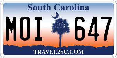 SC license plate MOI647