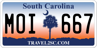 SC license plate MOI667