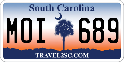 SC license plate MOI689
