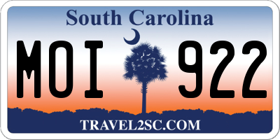 SC license plate MOI922