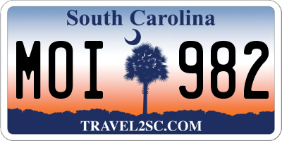 SC license plate MOI982