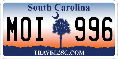 SC license plate MOI996