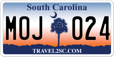 SC license plate MOJ024