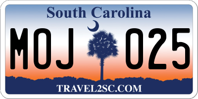 SC license plate MOJ025