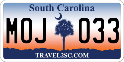 SC license plate MOJ033
