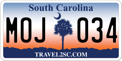 SC license plate MOJ034