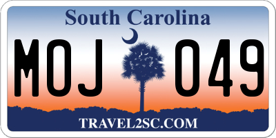 SC license plate MOJ049