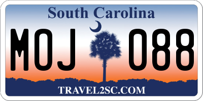 SC license plate MOJ088