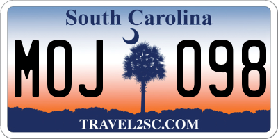 SC license plate MOJ098