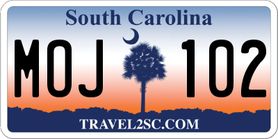 SC license plate MOJ102