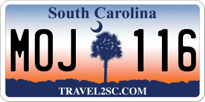 SC license plate MOJ116