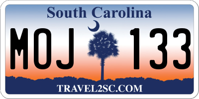SC license plate MOJ133