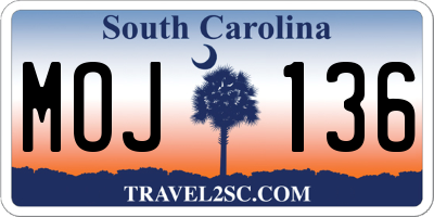 SC license plate MOJ136