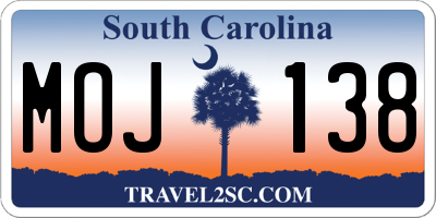 SC license plate MOJ138