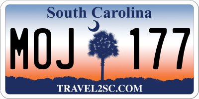 SC license plate MOJ177