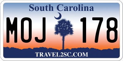 SC license plate MOJ178