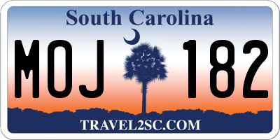 SC license plate MOJ182