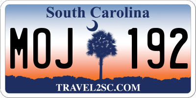 SC license plate MOJ192
