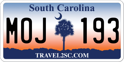 SC license plate MOJ193