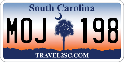 SC license plate MOJ198