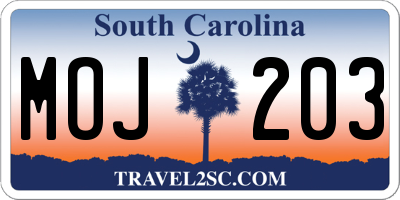 SC license plate MOJ203