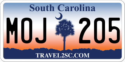 SC license plate MOJ205