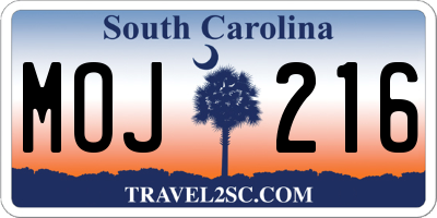 SC license plate MOJ216