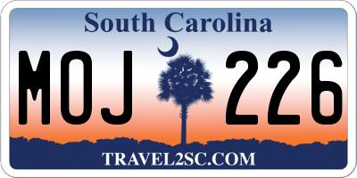 SC license plate MOJ226