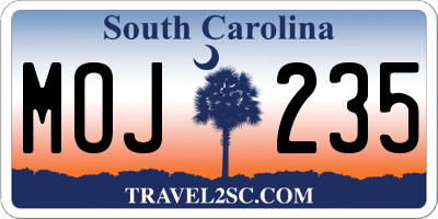 SC license plate MOJ235
