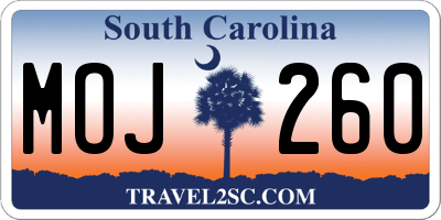SC license plate MOJ260