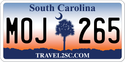SC license plate MOJ265