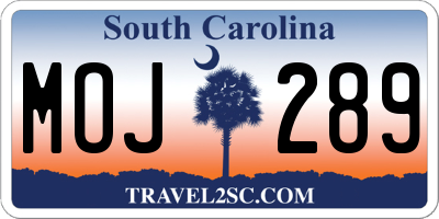 SC license plate MOJ289