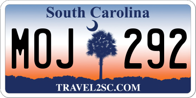 SC license plate MOJ292