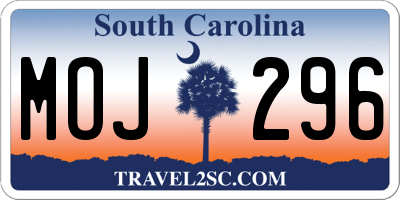 SC license plate MOJ296